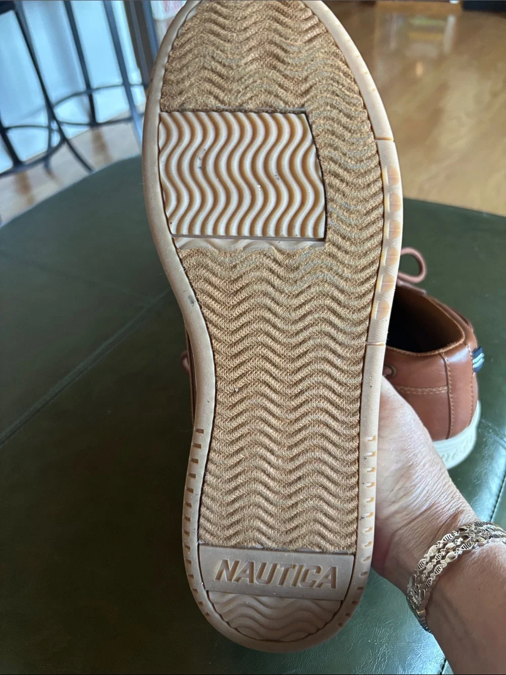 Nautica Men’s Tan Leather Boat Shoes with White Sole